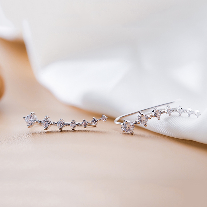 Anting Stud Earrings Rhinestone Zircon Star Earrings Ear Cuff For Women Jewelry Accessories Sweet Heart Jewelry