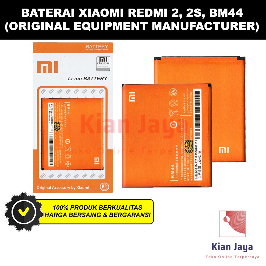 Baterai Redmi 2, 2s, Redmi 2 Prime, Redmi 2 Pro BM44 Original OEM Batrai Batre Battery Handphone Hp BM 44 Ori