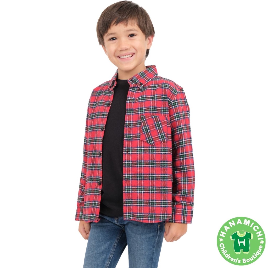 Hanamichi Kemeja Flanel / Flannel Anak Lengan Panjang Motif Kotak 201190 MERAH MD