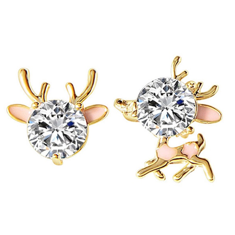 Korean Luxury Snowflake Zircon Stud Earrings For Women Art Small Elk Ear Studs Female Christmas Antler Earrings