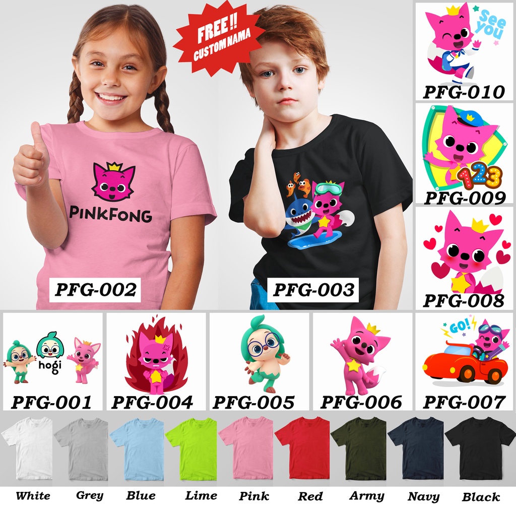 [FREE NAMA !!] Kaos Anak &amp; Family Pink Fong 100% COTTON PREMIUM