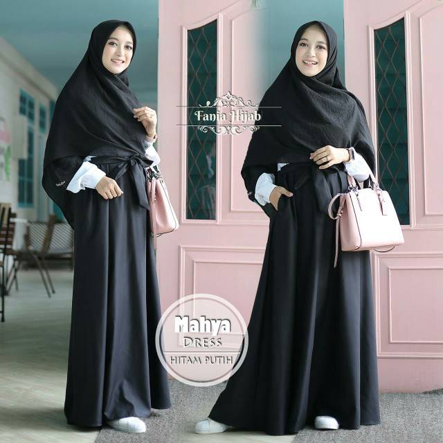 MAHYA DRES HITAM PUTIH/GAMIS DINAS/BAHAN TOYOBO/BY FANIA HIJAB