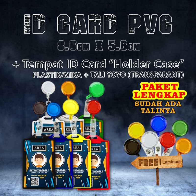 

Paket Lengkap Print dan Cetak ID Card/Kartu Identitas+Tempat ID Card Mika Plastik+Yoyo Transparant
