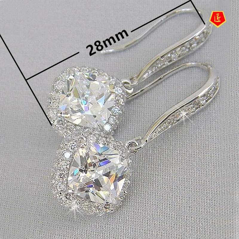 [Ready Stock]New High-End Elegant Square Diamond Earrings