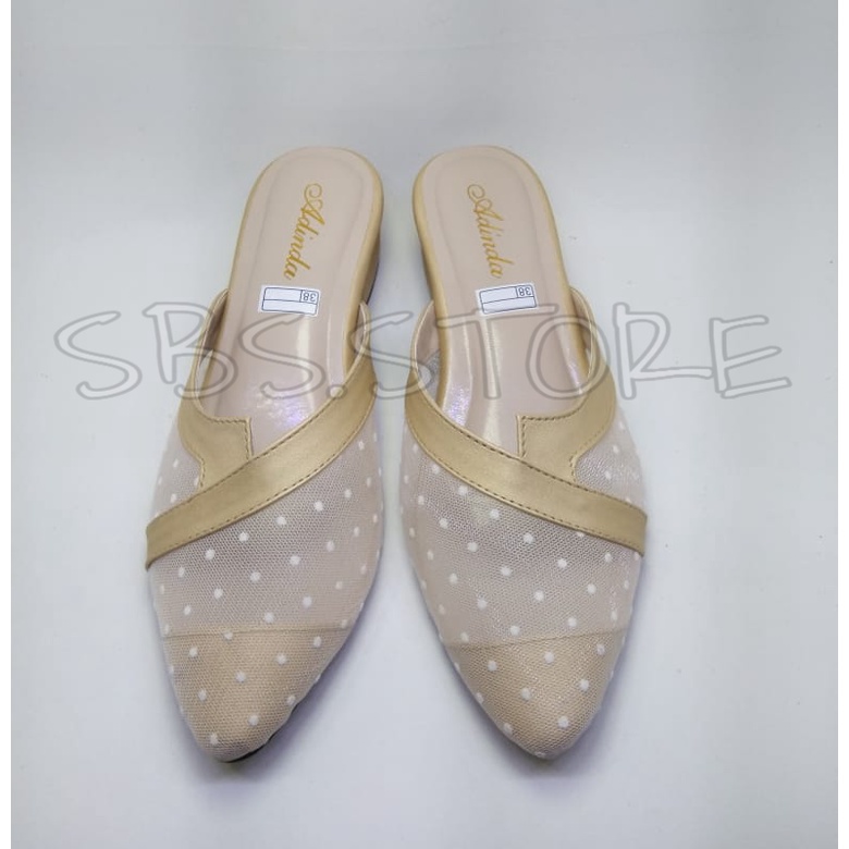 Sandal Sepatu Wanita Terbaru Brukat Polkadot Hak 3cm