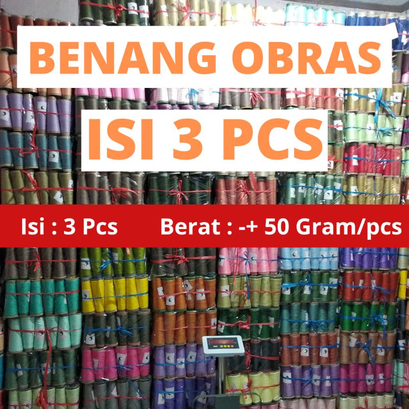 BENANG OBRAS POLYESTER ISI 3 PCS  | BENANG OBRAS MURAH WARNA LENGKAP / TERMURAH BISA (COD)