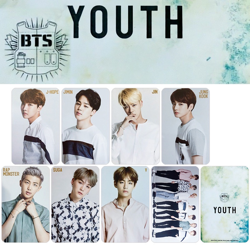 8pcs / set Kartu Lomo Foto BTS Bangtan Boys YOUTH Jepang SUGA JiMin V RM Jin J-Hope Jung Kook