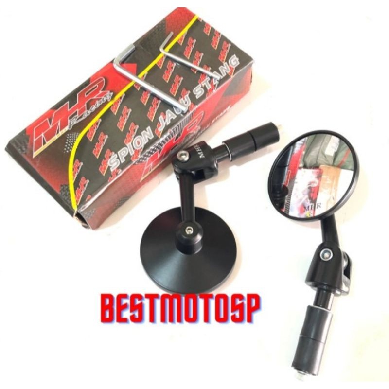 Spion Jalu Bulat Bar End Universal MHR Mirror Kaca Cembung CNC Hitam