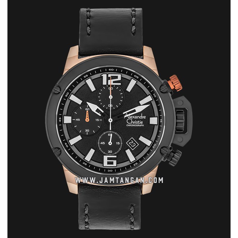 Alexandre Christie AC 6487 MC LBRBA Chronograph Men Black Dial Black Leather Strap