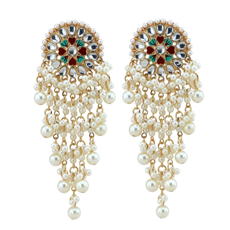 SIY  Women Bollywood Ethnic Bridal Bride Kundan Earrings Pearls Jhumka Jhumki Indian Bahubali Drop Earrings Fashion Jewelry
