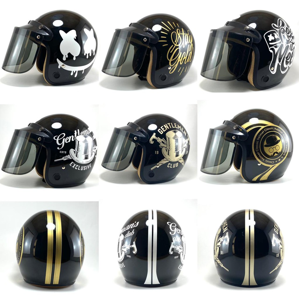 HELM BOGO RETRO DEWASA SNI (KACA DATAR INJAK) MOTIF | Shopee Indonesia