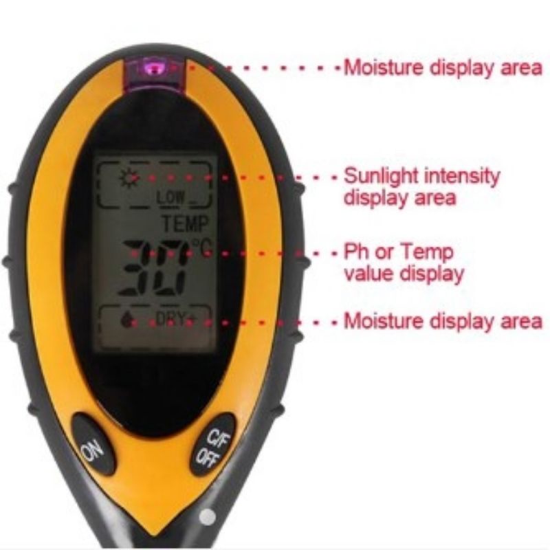 Digital Soil Analyzer Tester Meter Alat Ukur Kondisi Tanah 4 in 1 Suhu Sunlight PH Mositure SPH004