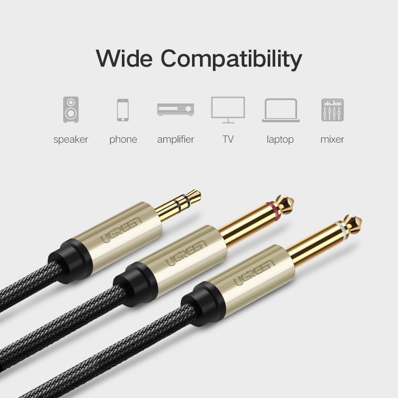 【Stok Produk di Indonesia】Ugreen Kabel Adapter Audio 3.5mm Ke 6.35mm Untuk Mixer Amplifier Speaker