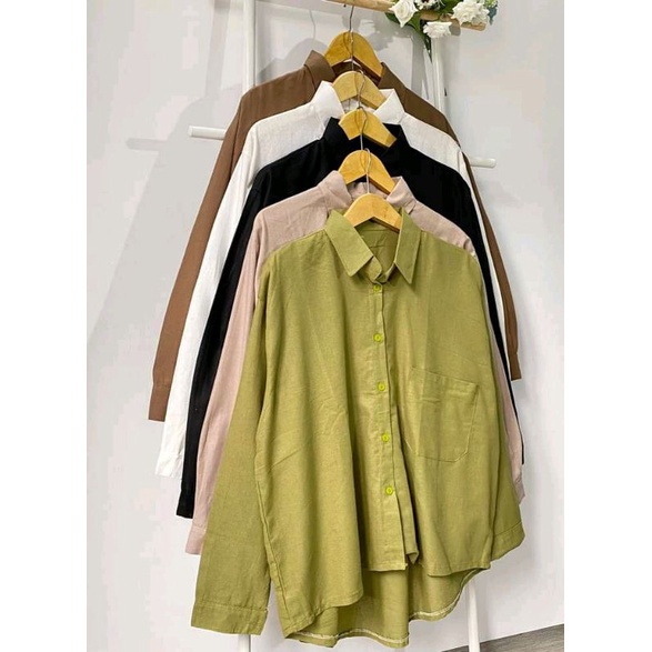 Olivia shirt - kemeja oversize linen wanita basic termurah