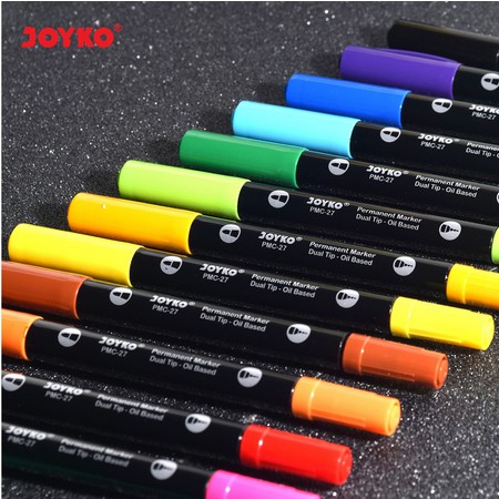 ( Set 12 Warna ) JOYKO COLOR MARKER PEN 2 TIP - PERMANEN 2 MATA PEN - SPIDOL COLOR PERMANENT MARKER DUAL TIPS OIL BASED PMC-27