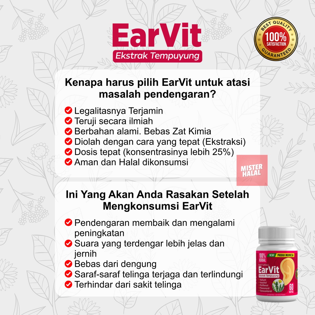 EARVIT Obat Gangguan Telinga, Obat Tinnitus, Telinga Berdenging, Berdengung, Mendengung Pada Telinga Kiri/Kanan, Obat Congek Telinga Bernanah, Infeksi Telinga, Curek, Bisa Untuk Anak Dan Dewasa