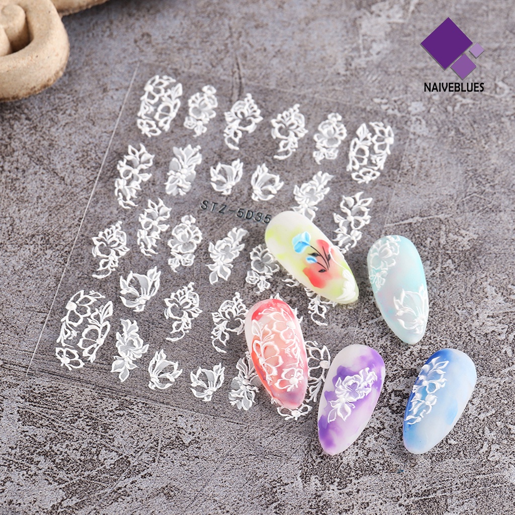 Naiveblue 1 Set Stiker Kuku Motif Bunga 3D Untuk Nail Art