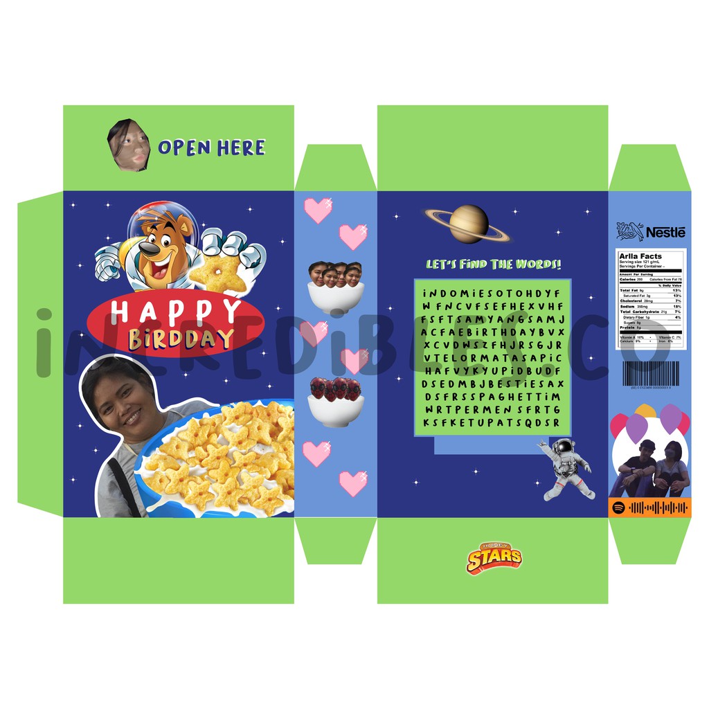 

Cereal Box Custom for Gift (AOT / One Piece / Colorful / Dll) Hadiah Anniversarry, Ulang Tahun