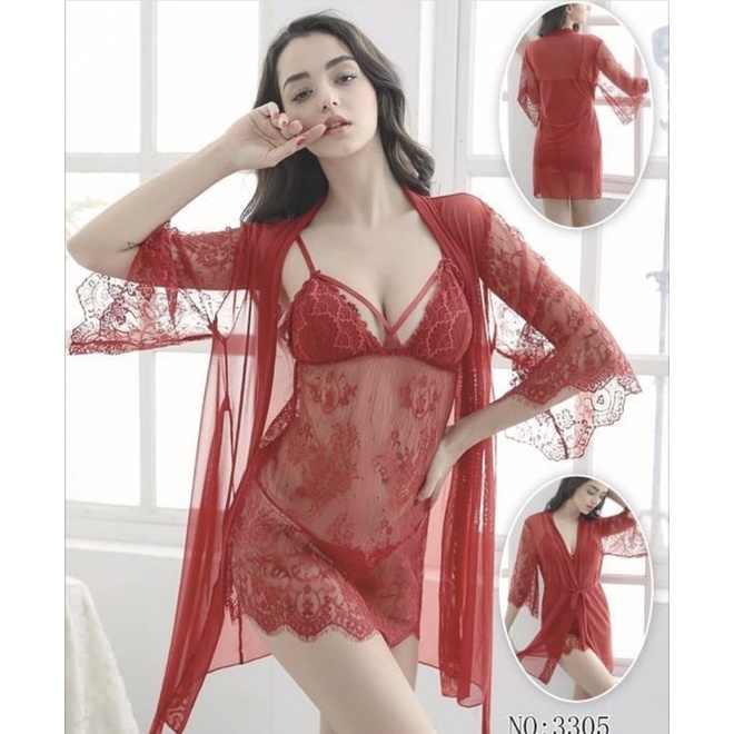 Baju Tidur Kimono Sexy | Kimono Lingerie Sexy Lace Transparan Xing Wang 3305 Freesize