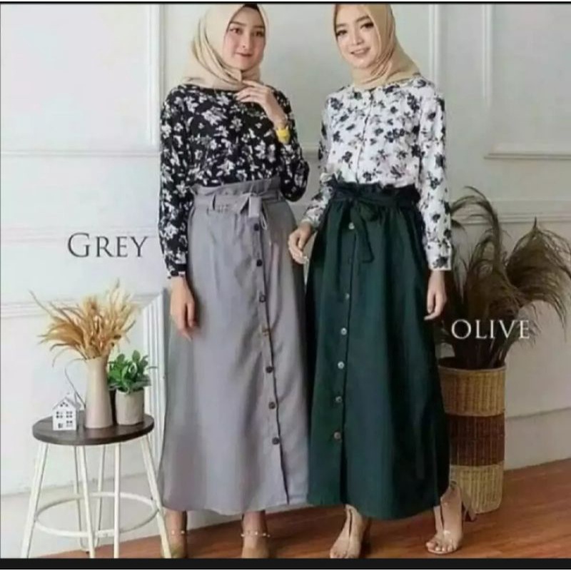 rok kancing depan panjang moscrepe rok kancing depan bahan moscrepe