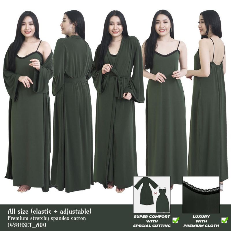 Kimono wanita sexy inner outer panjang baju tidur spandek melar stretch bisa bigsize big size jumbo 