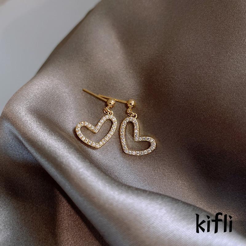 Anting Klip Handmade Desain Hati Hias Full Berlian Untuk Wanita