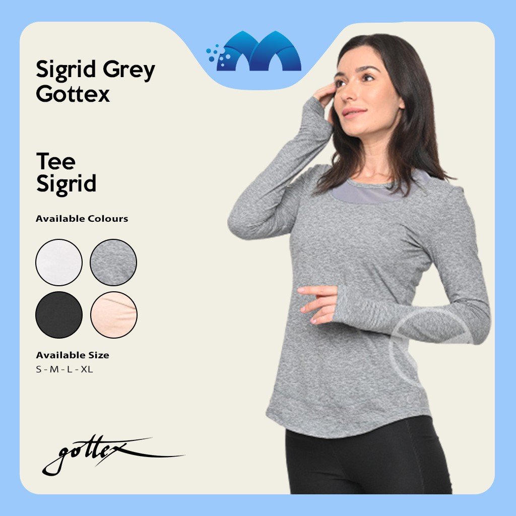 KAOS WANITA CEWEK LENGAN PANJANG POLOS IMPORT Sigrid Gottex Studio Mesh Long Sleeve Tee - Grey