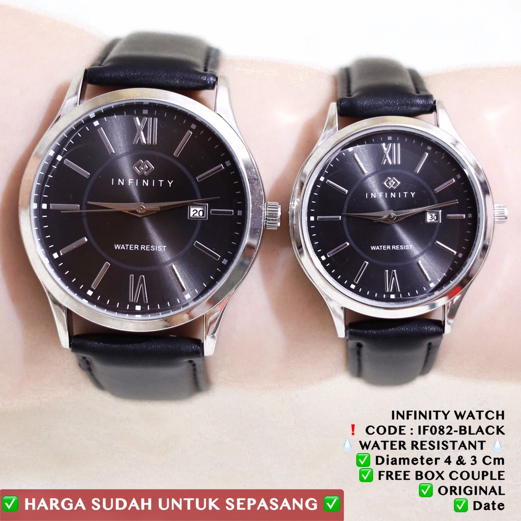 Jam tangan COUPLE ORIGINAL INFINITY tali kulit anti air garansi FREE box dan baterai cadangan IF008