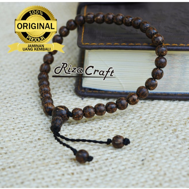 Gelang Tasbih Muslim Kayu Liwung Lawu 33 Butir Asli motif serat Kayu Lurik Macan Alami
