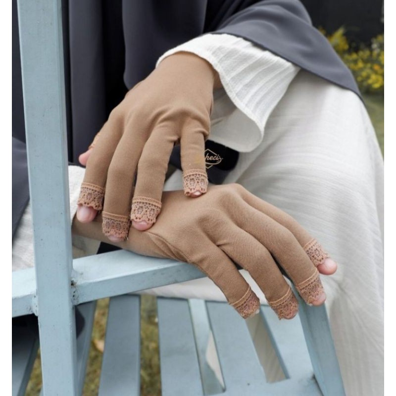 KAHECI MALIHAH JERSEY - SARUNG TANGAN FULL JARI RENDA BAHAN JERSEY PREMIUM (PANJANG SESIKU)