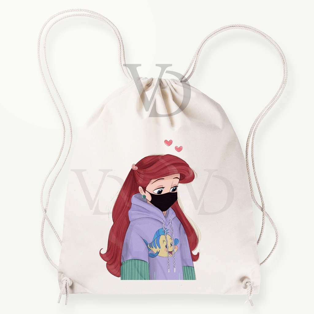 tote bag canvas disney wear mask / tas disney cute / totebag frozen elsa cinderella belle