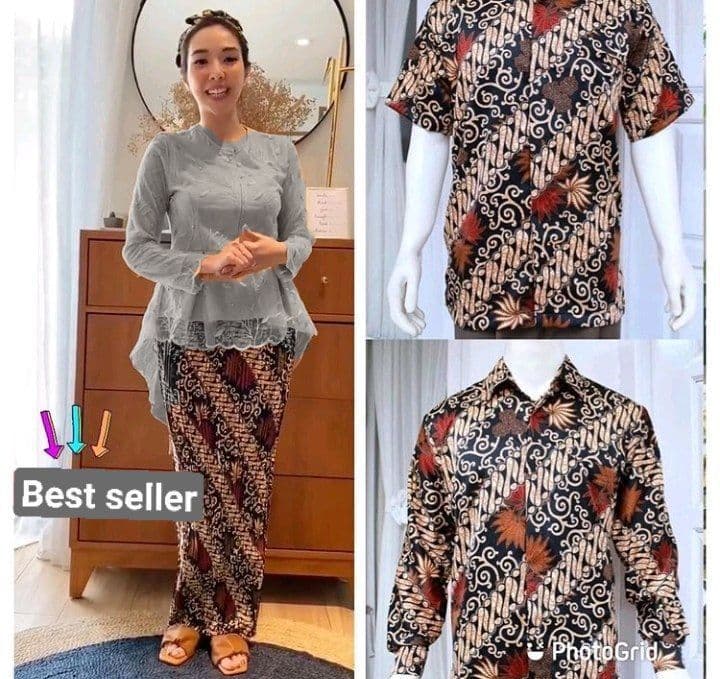 Couple Batik Kebaya GISEL /  Couple Batik GISEL Velvet Payet Couple Pesta ( Kemeja + Kebaya )