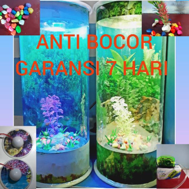 Aquarium mini guppy ikan cupang ikan hias  lampu tidur Dan Lampu led mesin aerator
