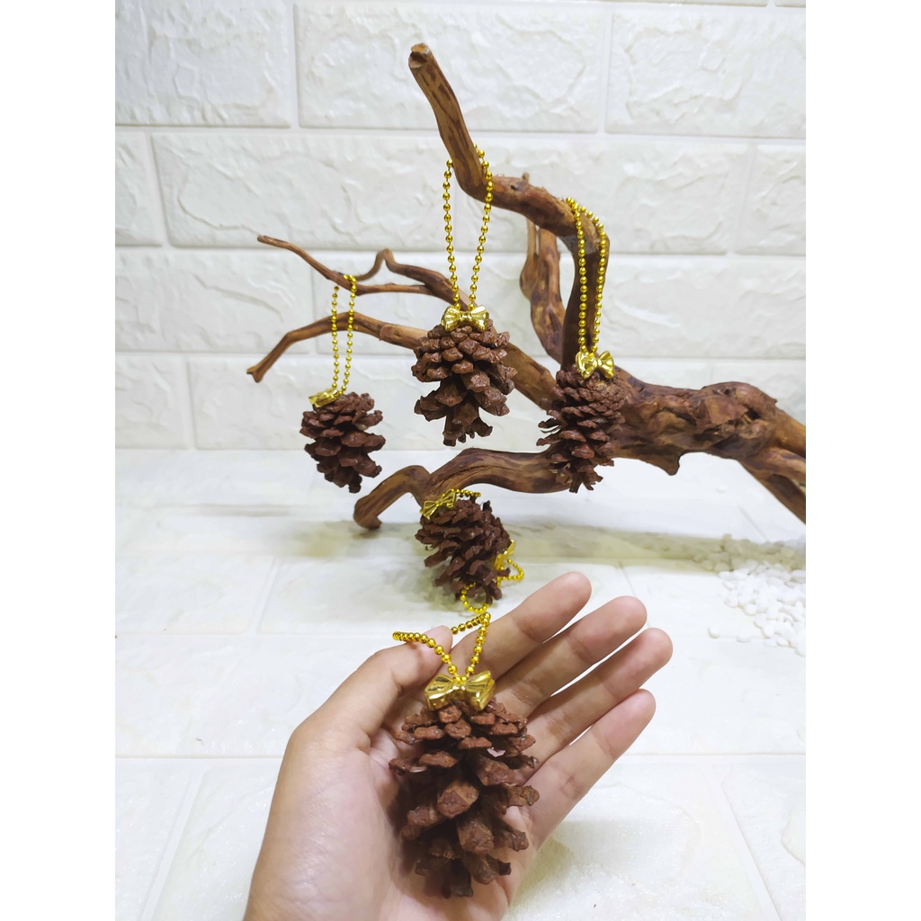 (5 pcs) Gantungan Pinus Pita Metal Gold - Gantungan Hiasan Pohon Natal