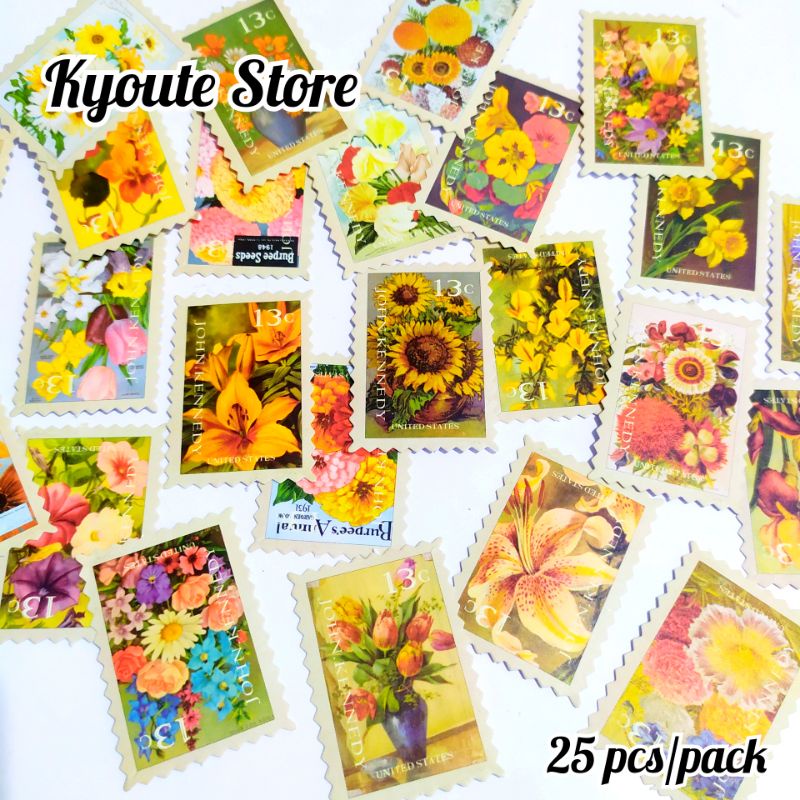 

25 pcs Sticker Flower Stamps Paper Kertas Scrapbook DIY Journal Deco Planner Letter Seal Surat