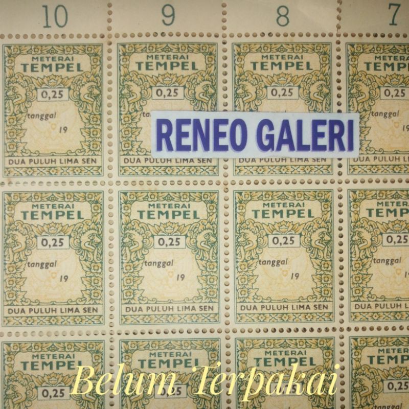 1 Biji Materai Tempel 25 SEN tahun 1953 - 1959 Matrai Meterai Metrai lama kuno Rp 0,25 Rupiah 1954 1955 1956 1957 1958 filateli Belum Terpakai mint Nos Stam ¼