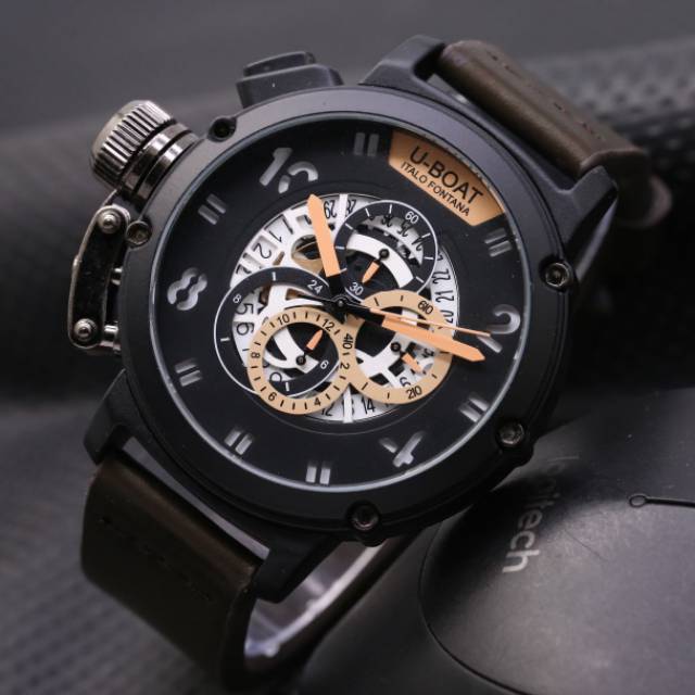 JAM TANGAN PRIA U-BOAT UBOAT U BOAT KULIT CHRONO ON COWOK KEREN MACHO ELEGAN MEWAH