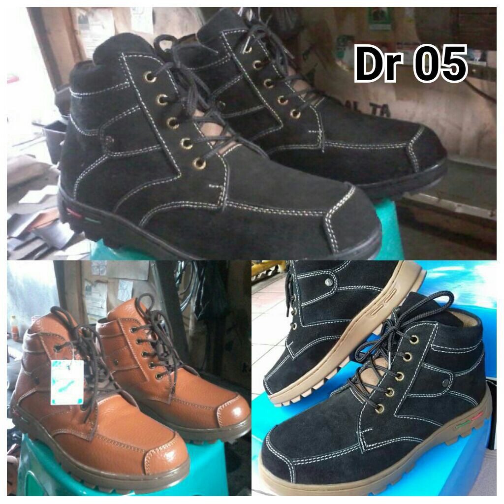 Sepatu Boots Pria - Kulit Sapi Asli - Ukuran 44 45 46 47 + Safety - DR05