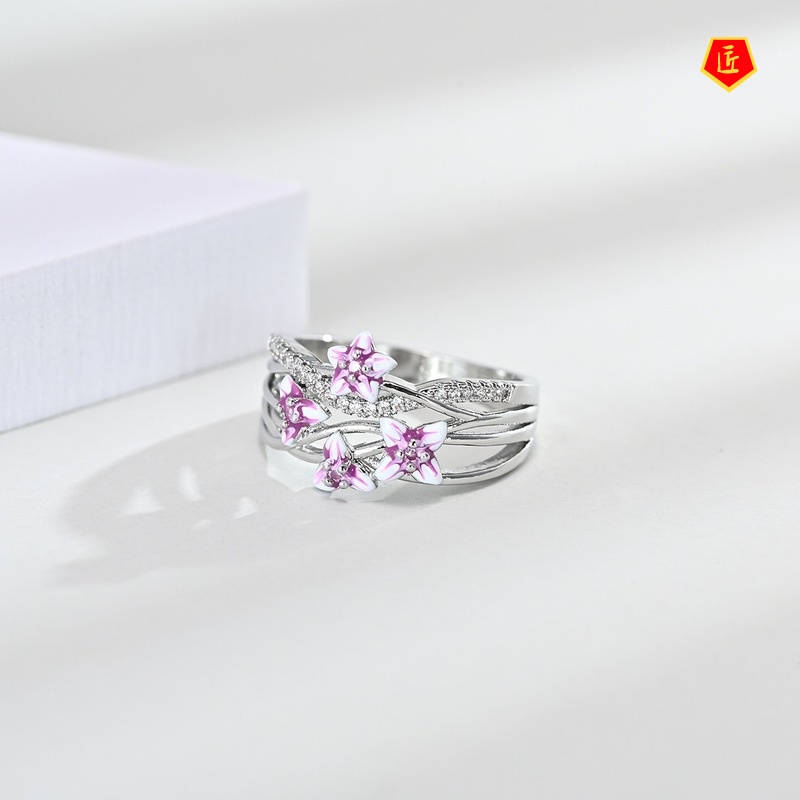 [Ready Stock]Diamond Violet Flower Ring Elegant Graceful