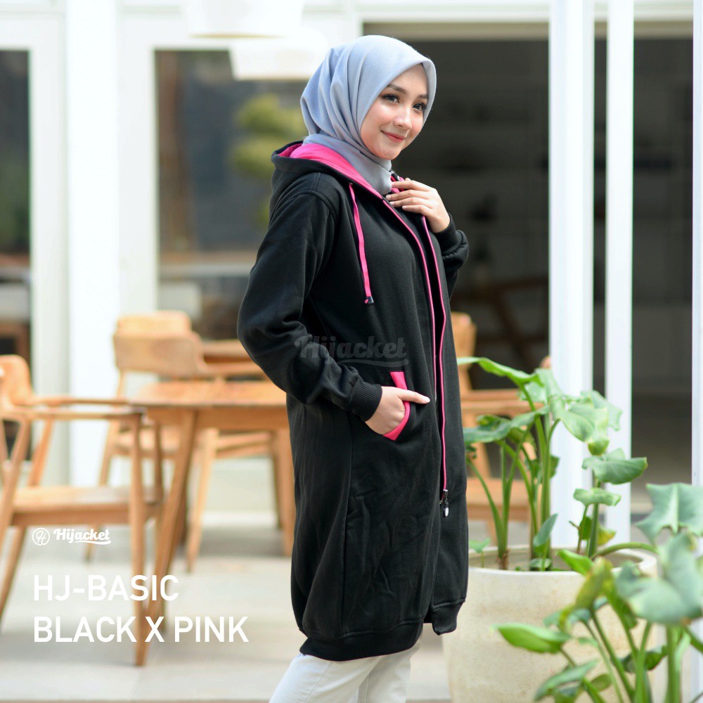 1# Jaket Muslimah BLACKPINK for Hijaber - Hijacket Premium HJ 16 Black X Pink by Maungdistro