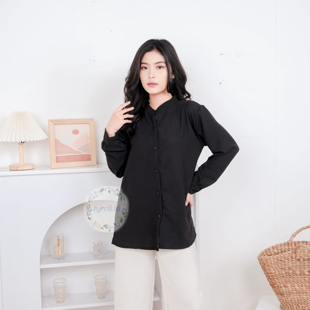 Reva Blouse Cringkle - Kemeja Blouse - Kemeja Polos - Atasan Wanita - Oneck Longsleeve