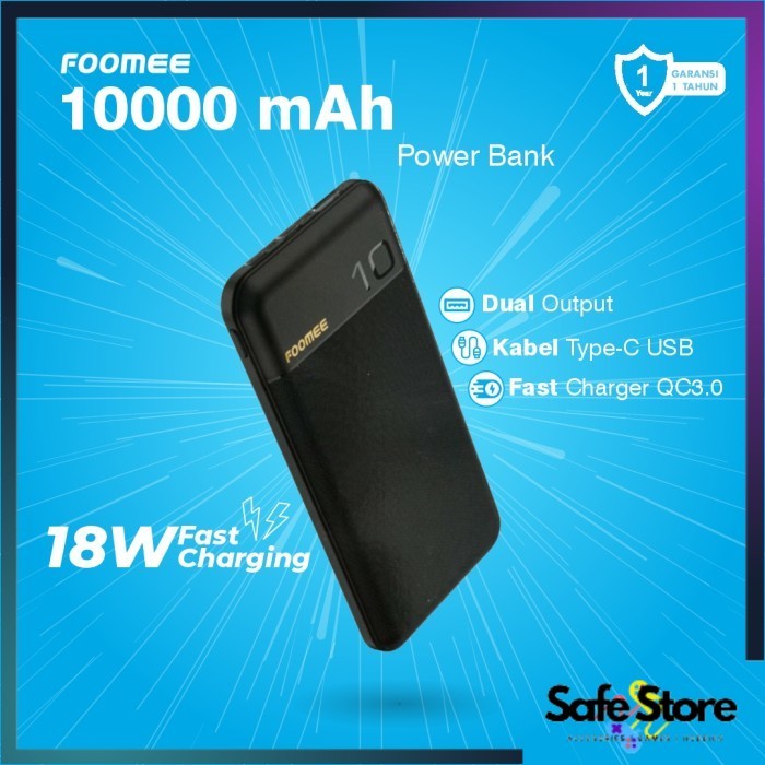 Foomee AZ10 Power Bank 10000mAh Slim QC 3.0A + PD 18W Original Powerbank fast charging