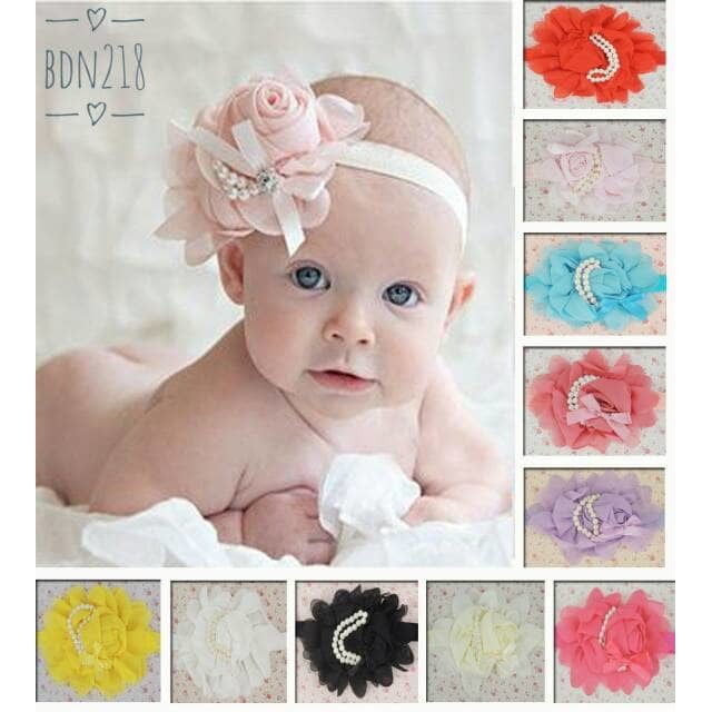 Bandana Bayi 3-12 bulan Bunga Mutiara / Bando Bayi Lucu / Aksesoris / Headband 3 bulan 4 bulan 5 bul