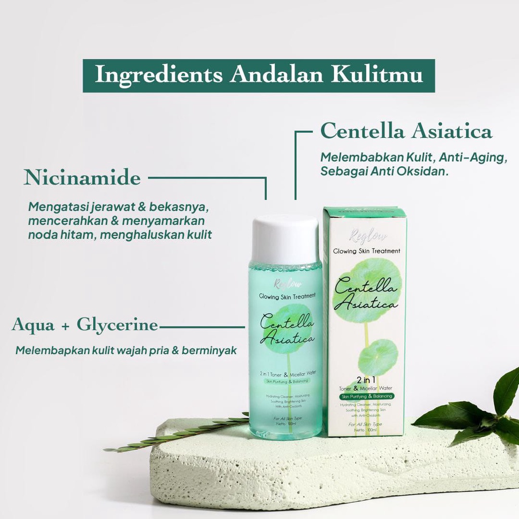 Reglow Skincare dr S indy ori Reglow 2in1 Toner &amp; Micellar Water Pembersih Wajah Esence Face Mist glowing Centella asiatica | Niacinamide | Allantoin | Cucumber