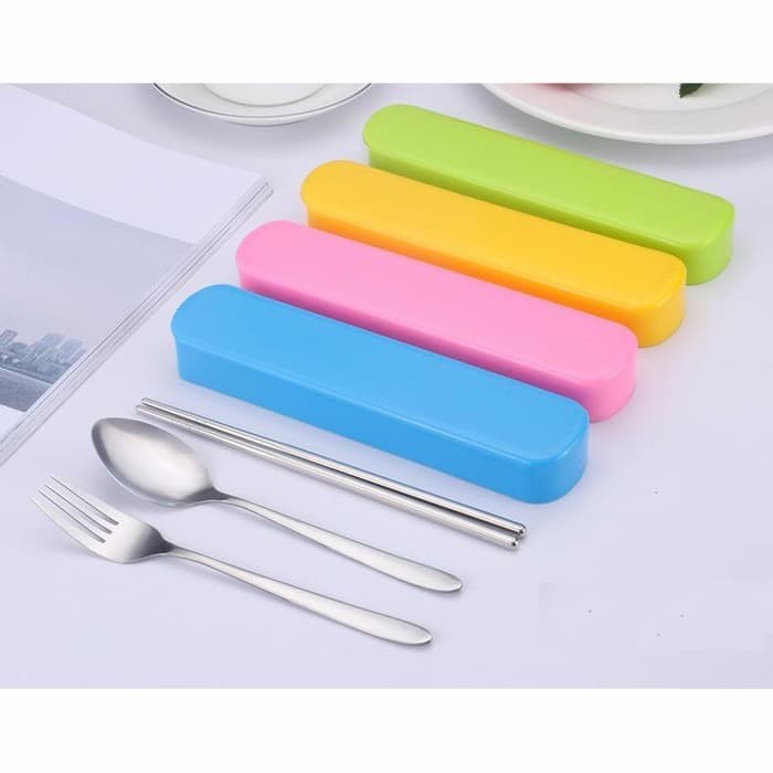 ALAT SET MAKAN STAINLESS STEEL DENGAN KOTAK SLIDE