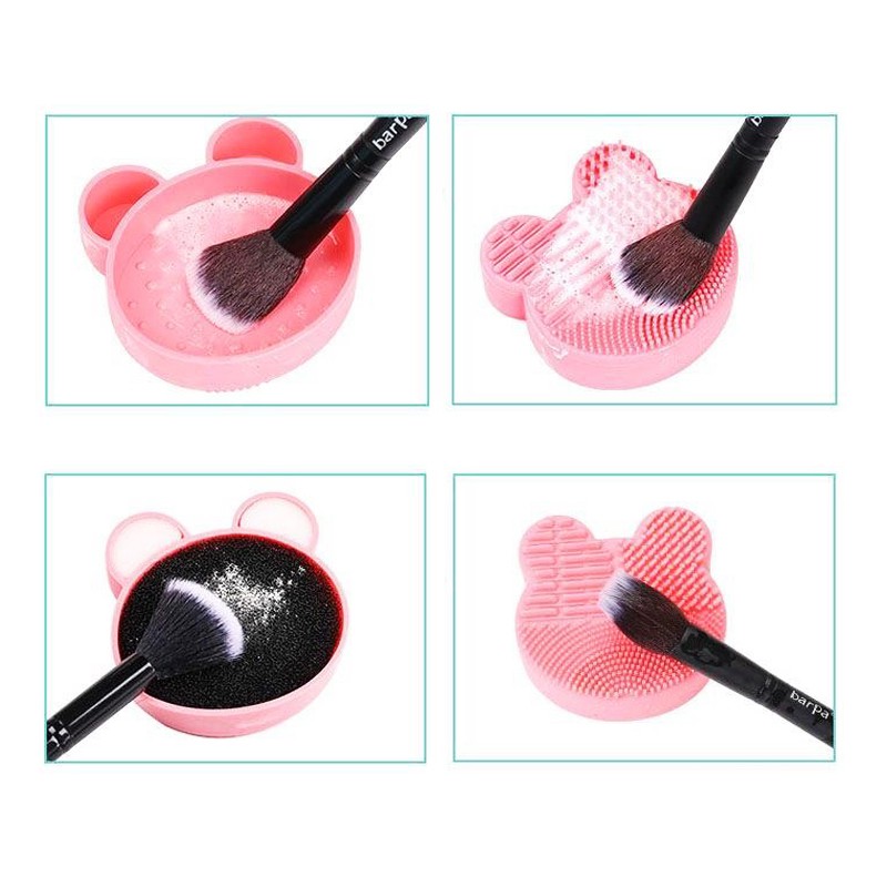 Silikon Kuas Makeup Cleaner Cartoon Makeup Brush Cleaning Tool With Sponge Dry&amp; Wet Clean