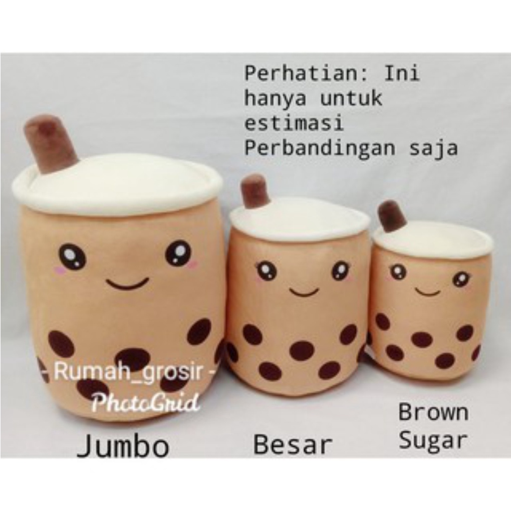 Boneka Boba SNI Bubble Milk Tea Brown Sugar Wink Strawberry Ukuran JUMBO