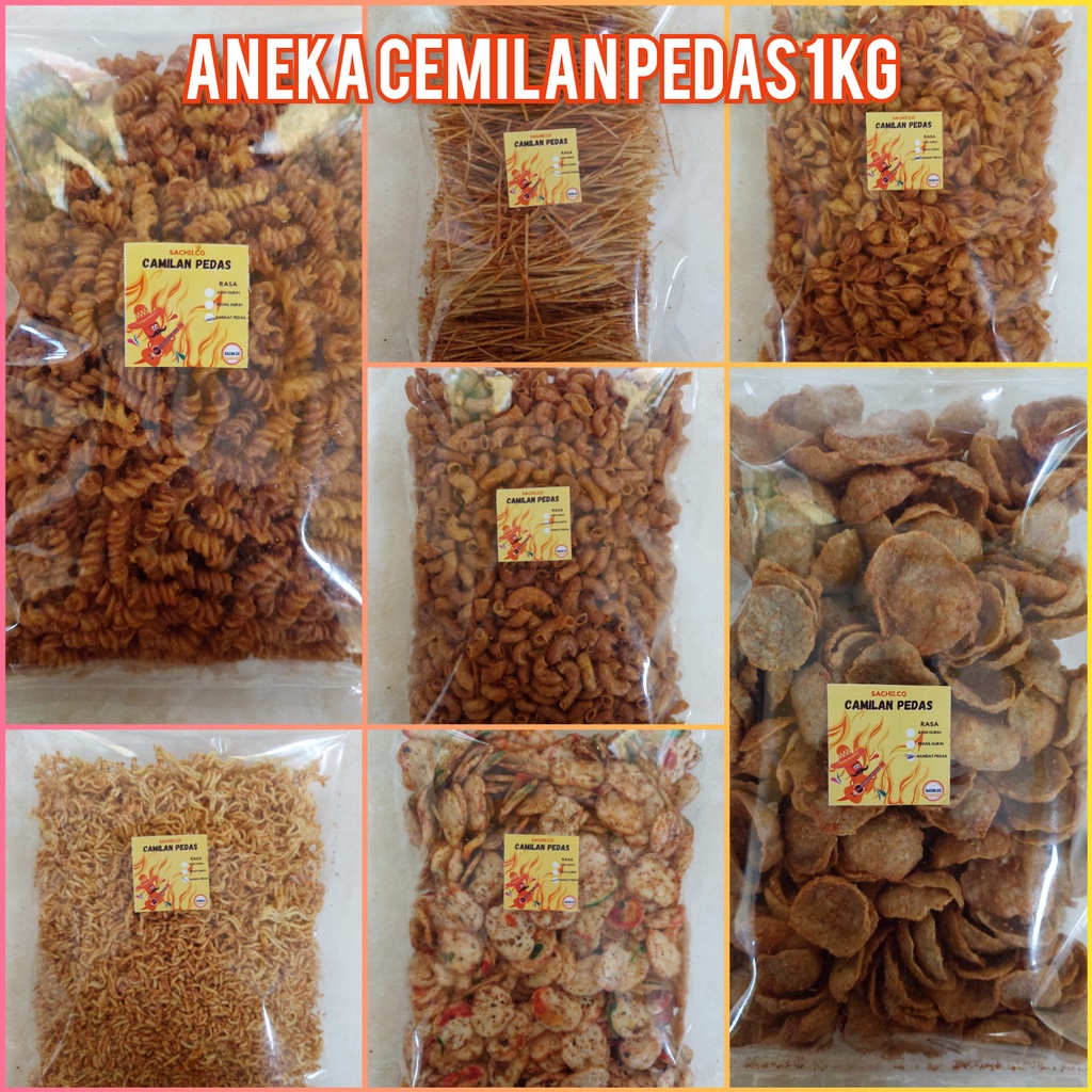 

Cemilan Pedes 1kg Basreng, Mi lidi, Mie Kremes, Seblak Kering, Aneka Makaroni Camilan Pedas Bumbu Pedes Gurih Khas