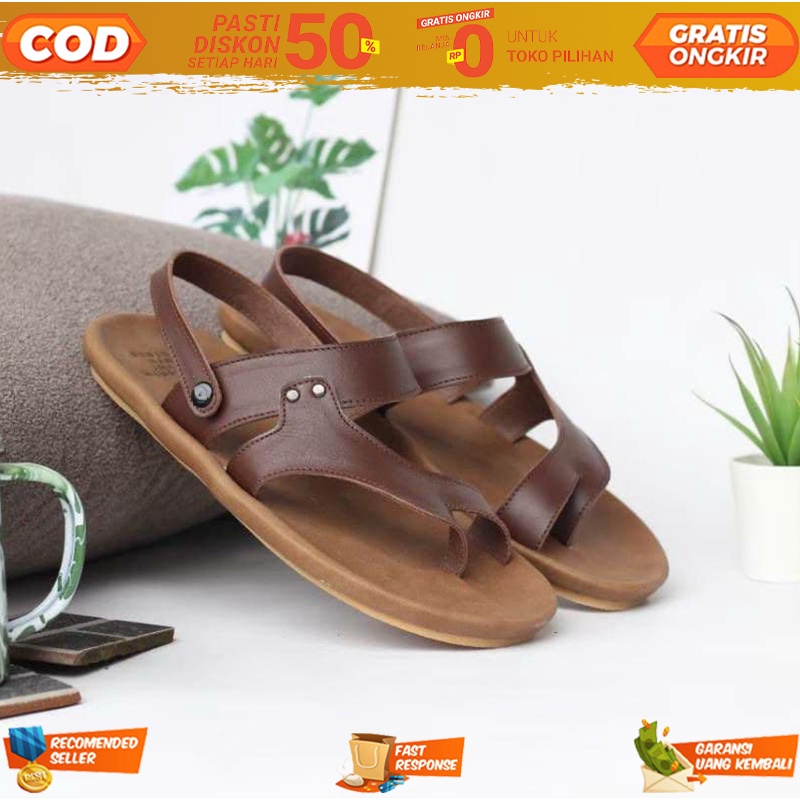 Sendal Slop Jempol Hikking Pria Casual Kulit Sapi Asli 100% - Sandal Santai Lelaki Korea Distro Orig