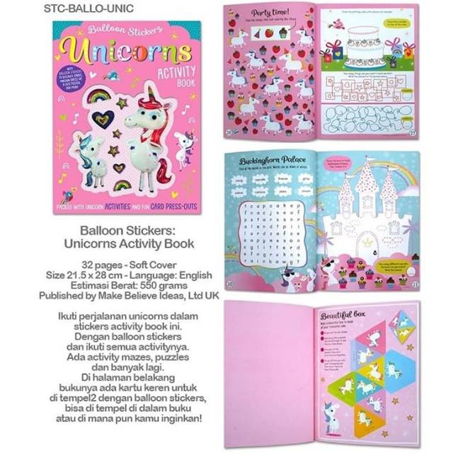 

Balloon stickers unicorns activity book . Buku stiker
